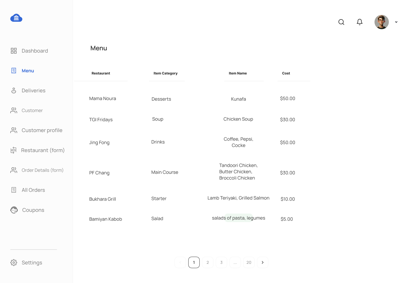 Food Delivery Project Menu Menu Listing Screen